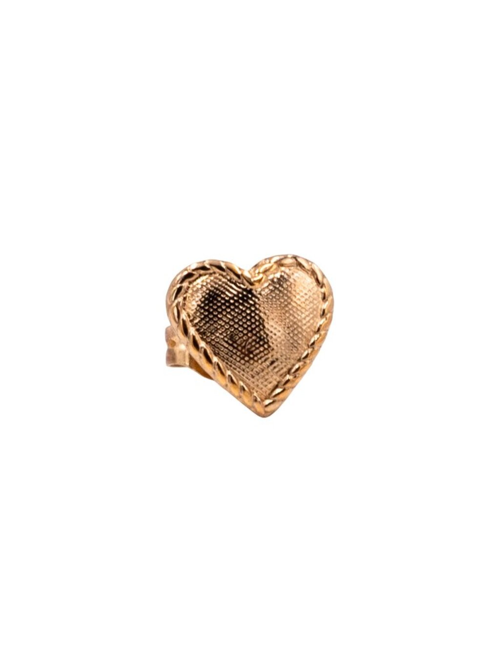 14K Yellow Gold 8mm Textured Heart Single Stud Earring Love Gift